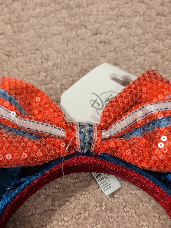 Disney Parks Epcot Embroidered Navy Floral Minnie Ears Sequin Bow - Picture 5 of 6